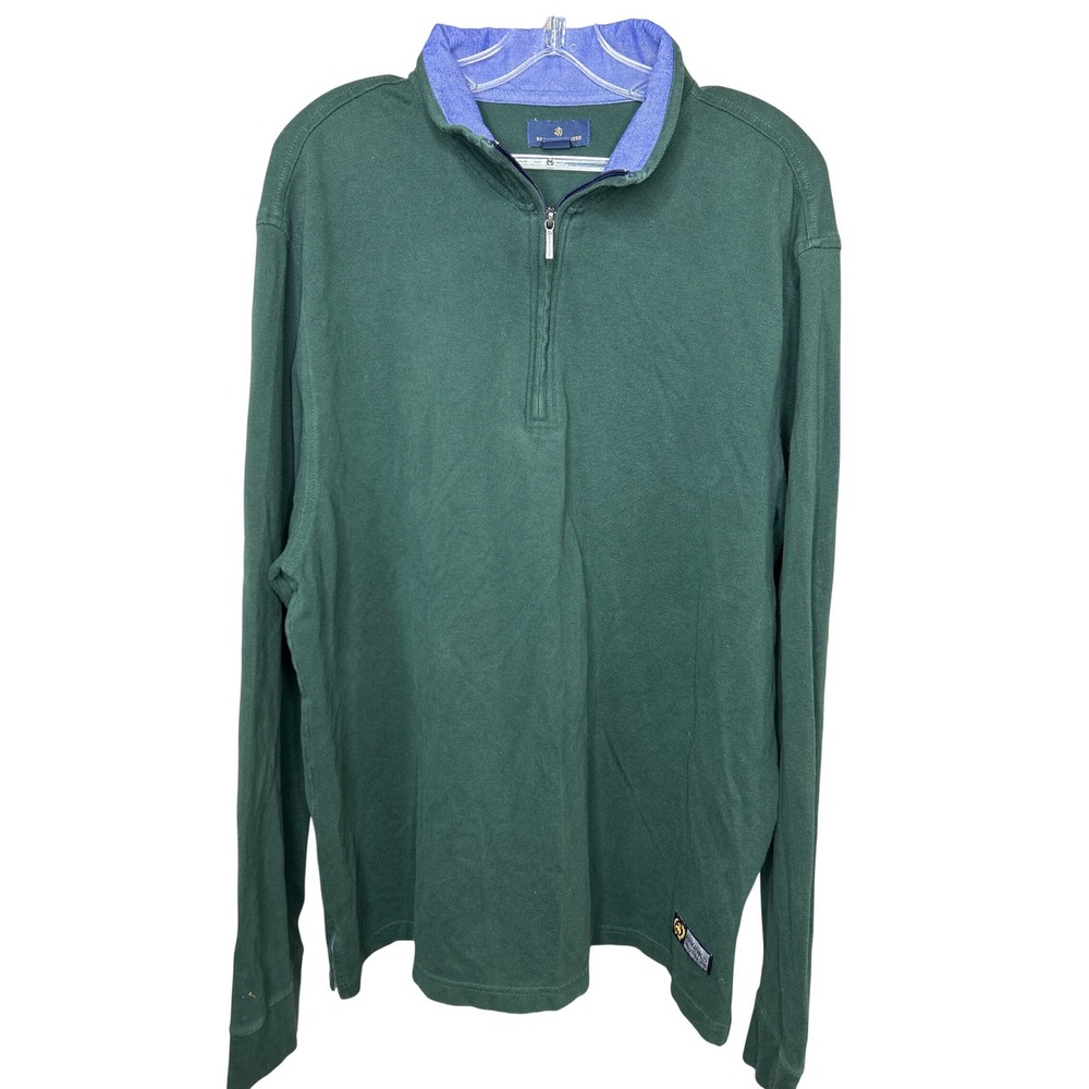 Brooks Brothers VTG XL Men Hunter Green 100% Cotton Quarter Zip Pullover Sweater
